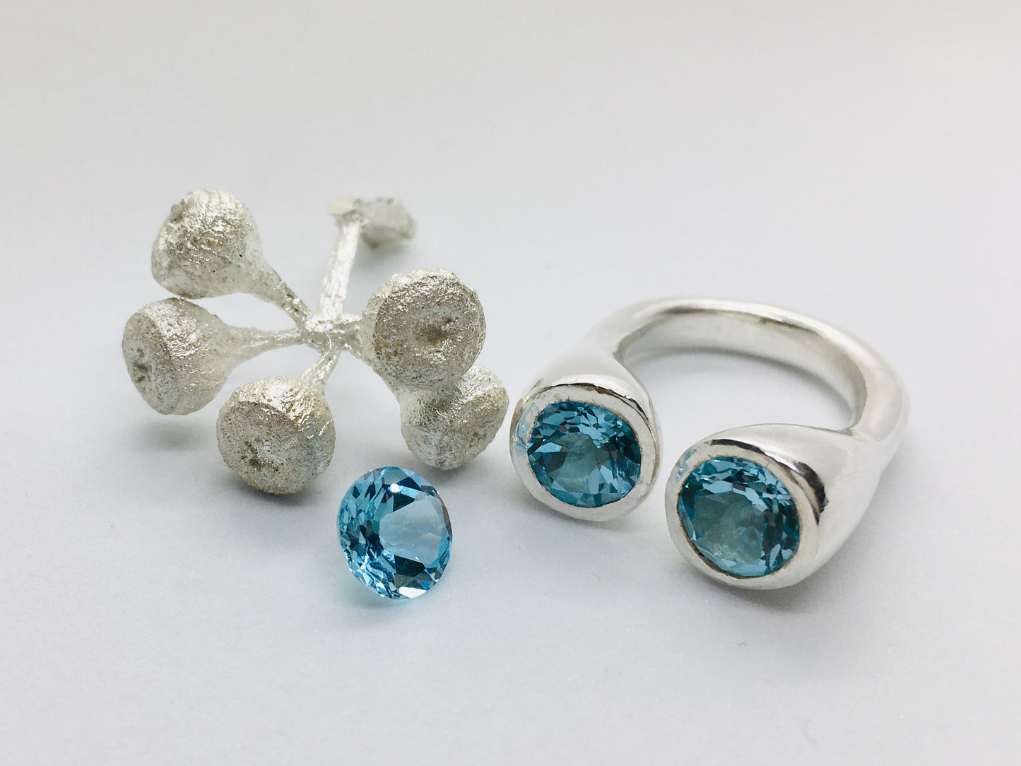 Gum Nut Sterling Silver Ring with Blue Topaz