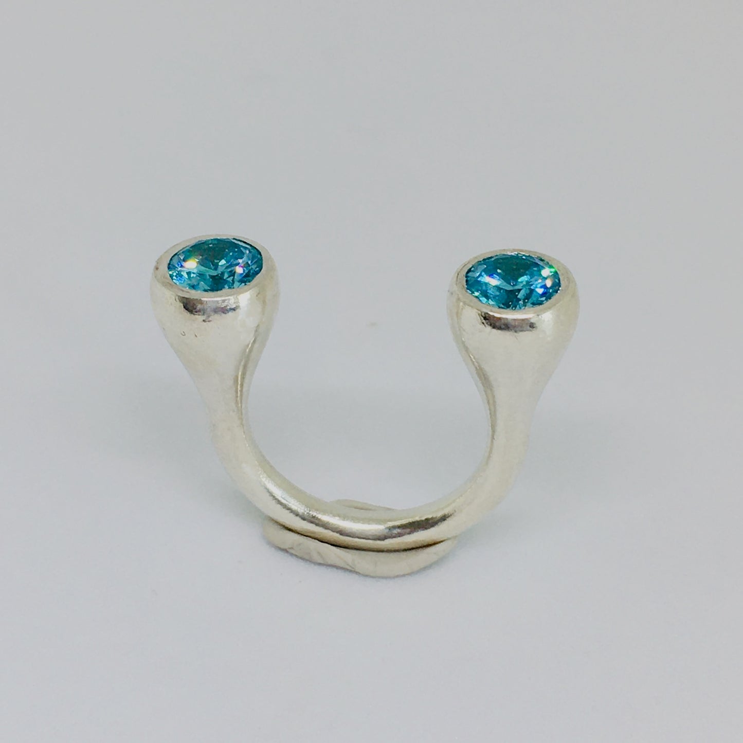 Crescent Stone Sterling Silver Ring with Blue Topaz