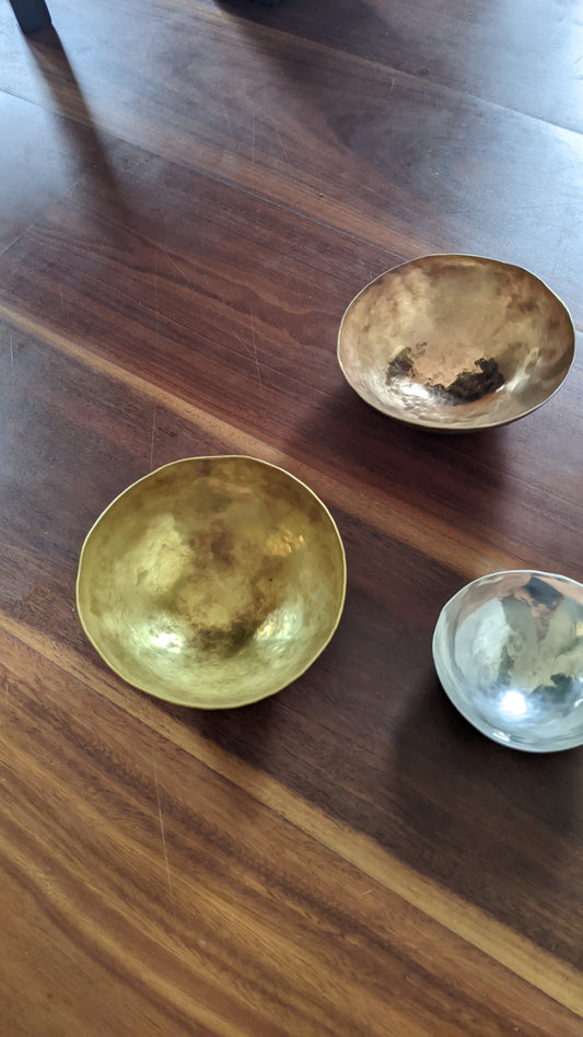 using metal bowls, metal bowls, handmade, handcrafted, silversmith, silver, Brass, Copper
