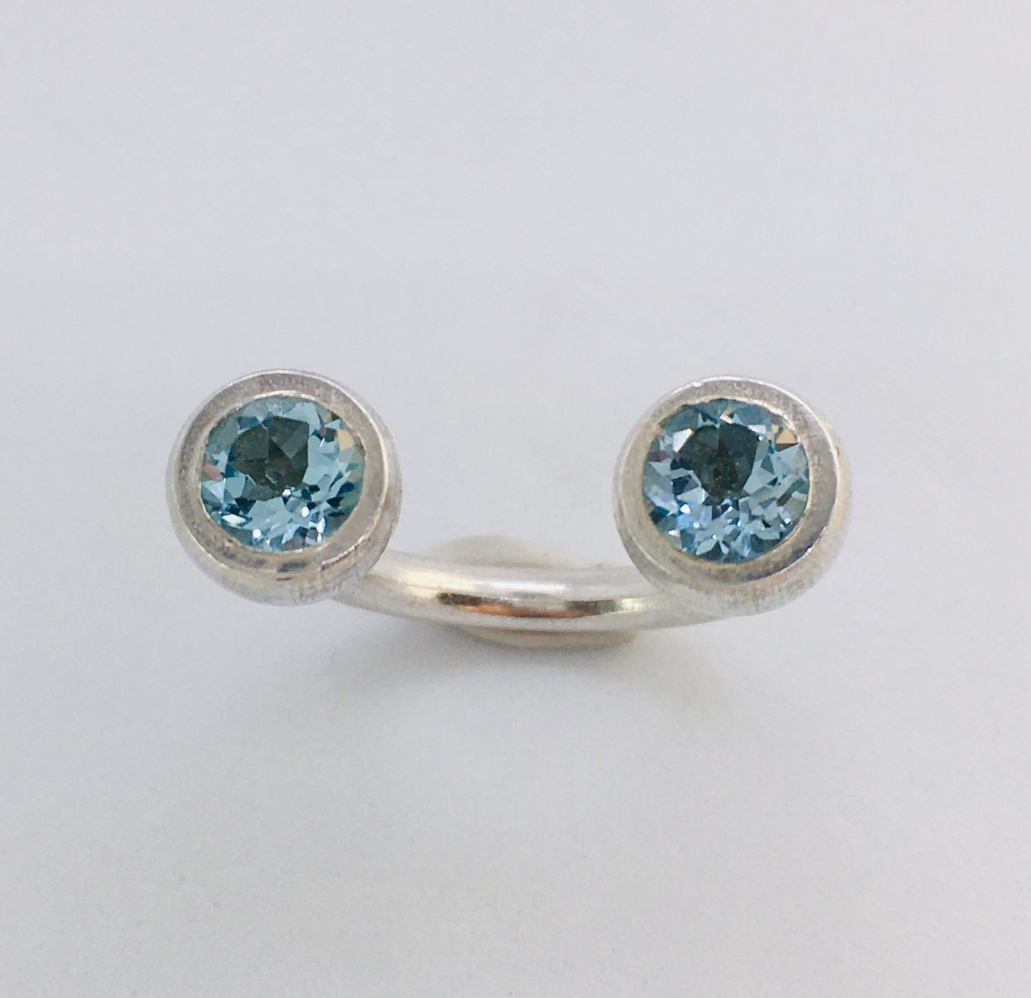 Crescent Stone Sterling Silver Ring with Blue Topaz