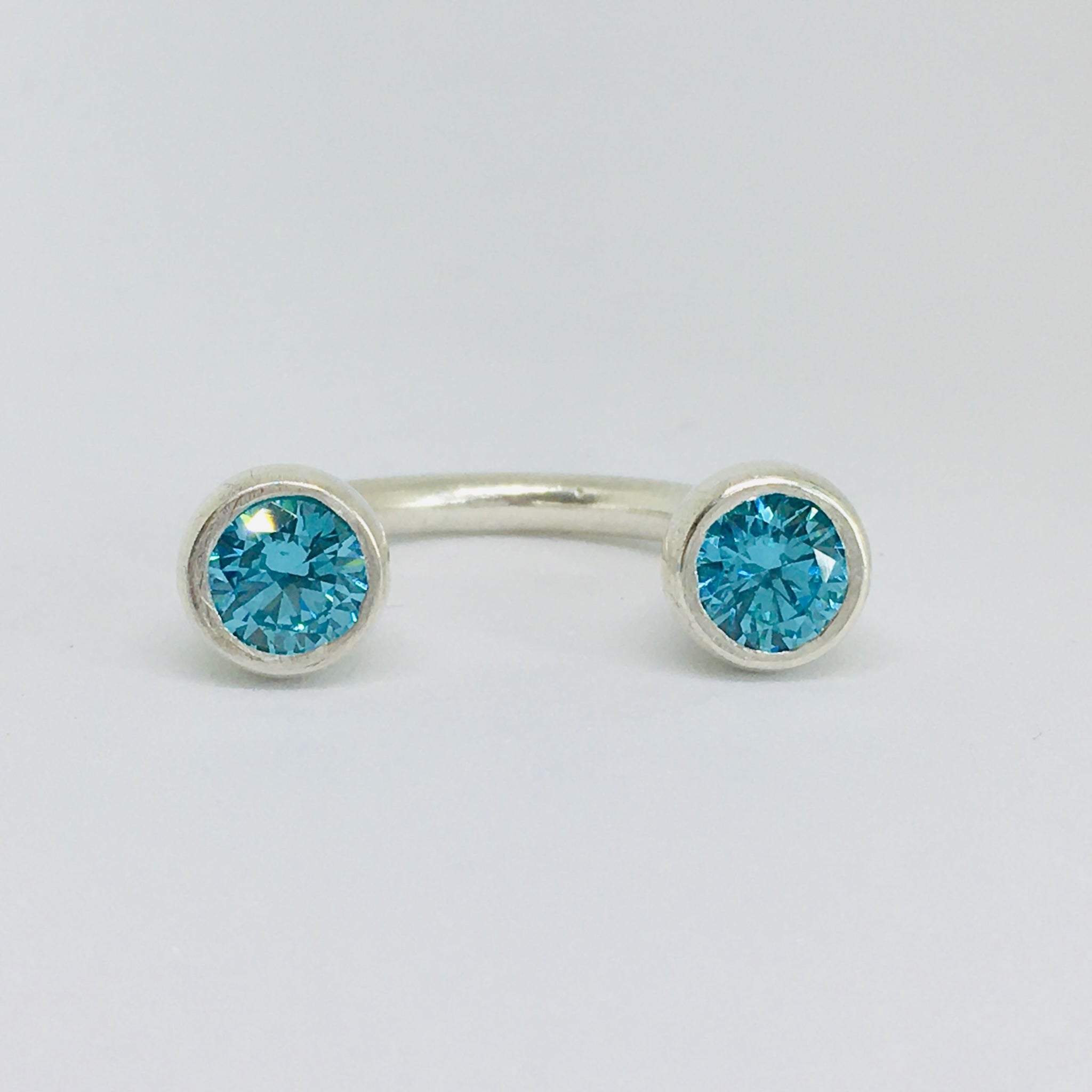 Crescent Stone Sterling Silver Ring  with Blue Topaz