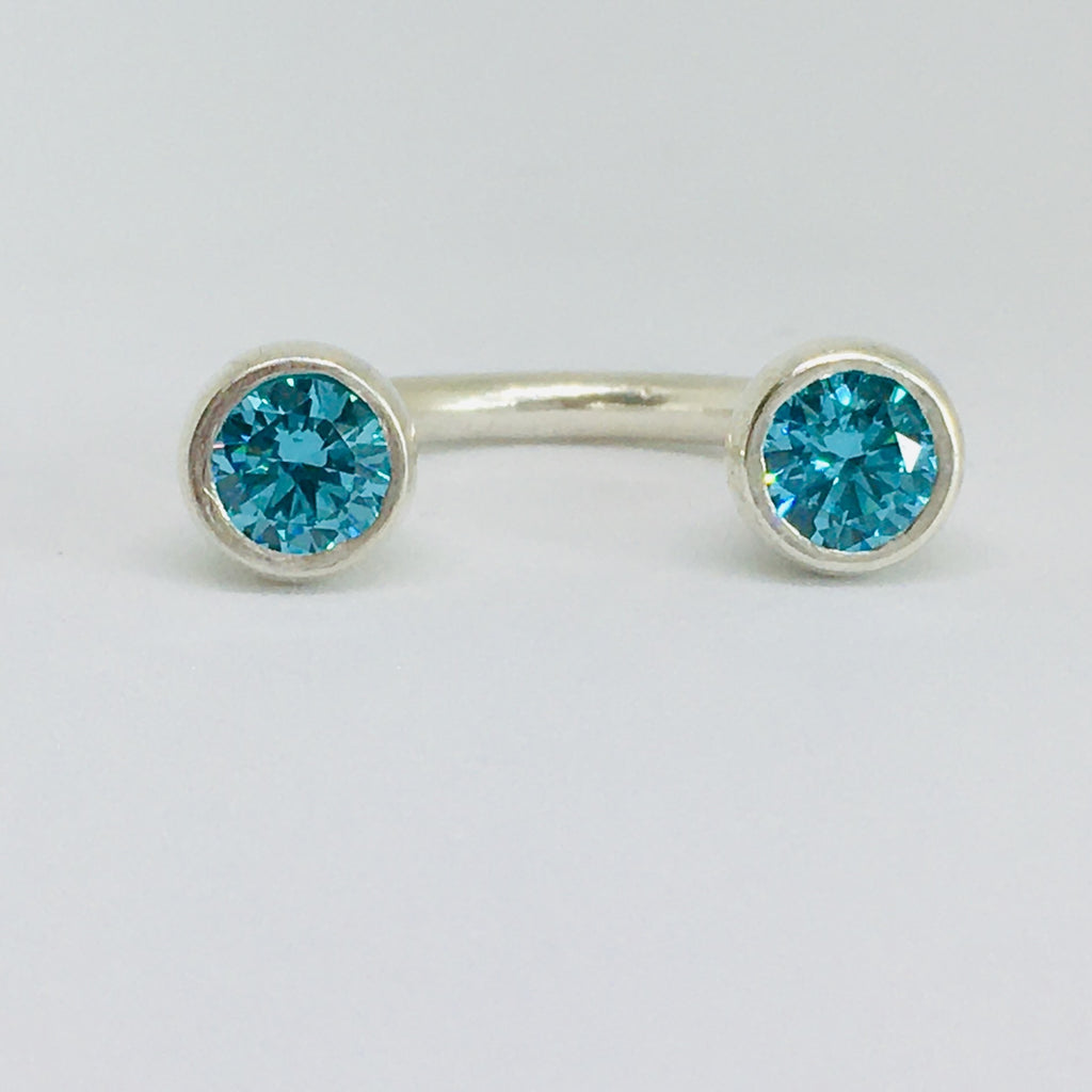 Crescent Stone Sterling Silver Ring  with Blue Topaz
