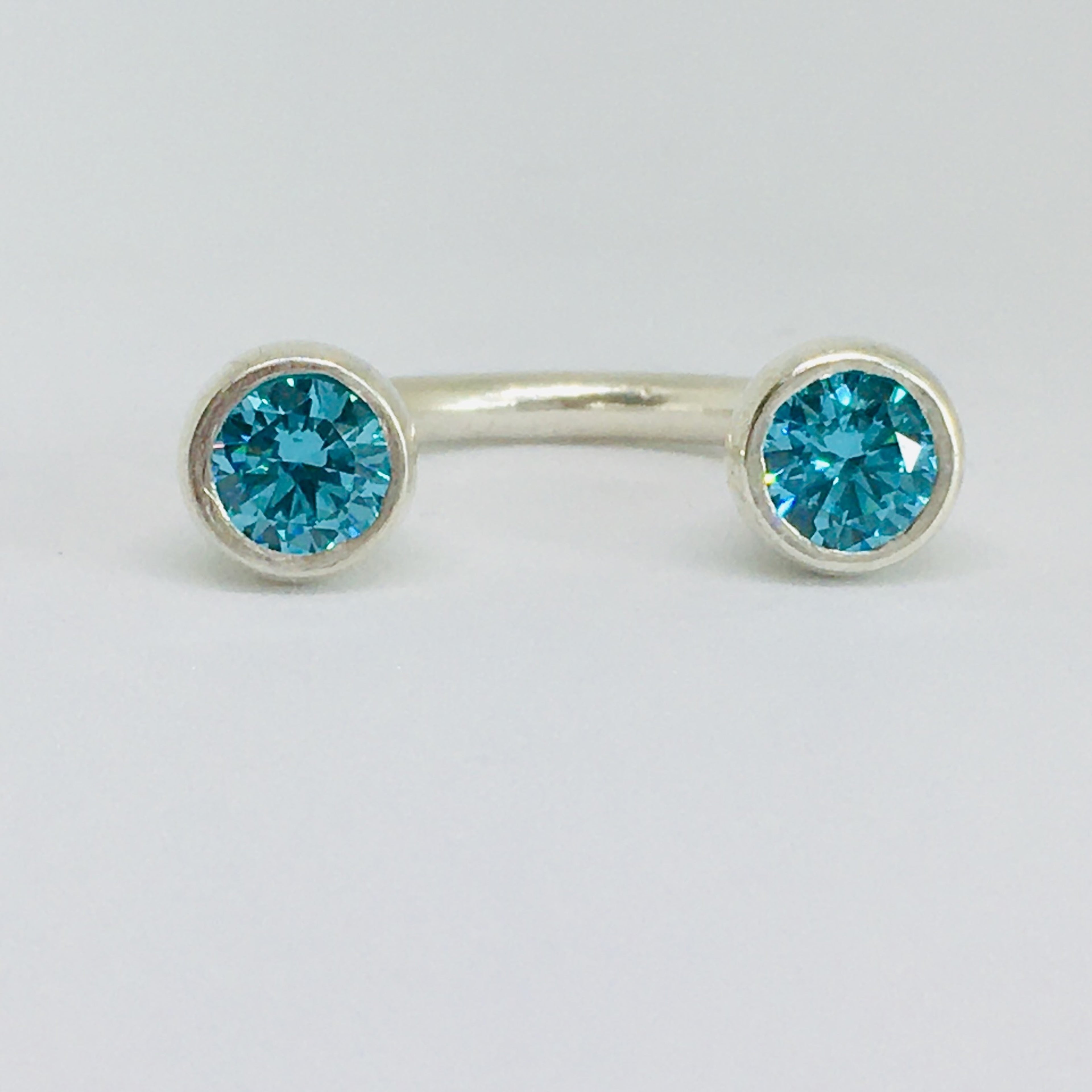 Crescent Stone Sterling Silver Ring  with Blue Topaz