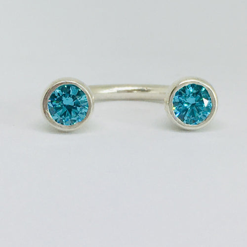 Crescent Stone Sterling Silver Ring  with Blue Topaz