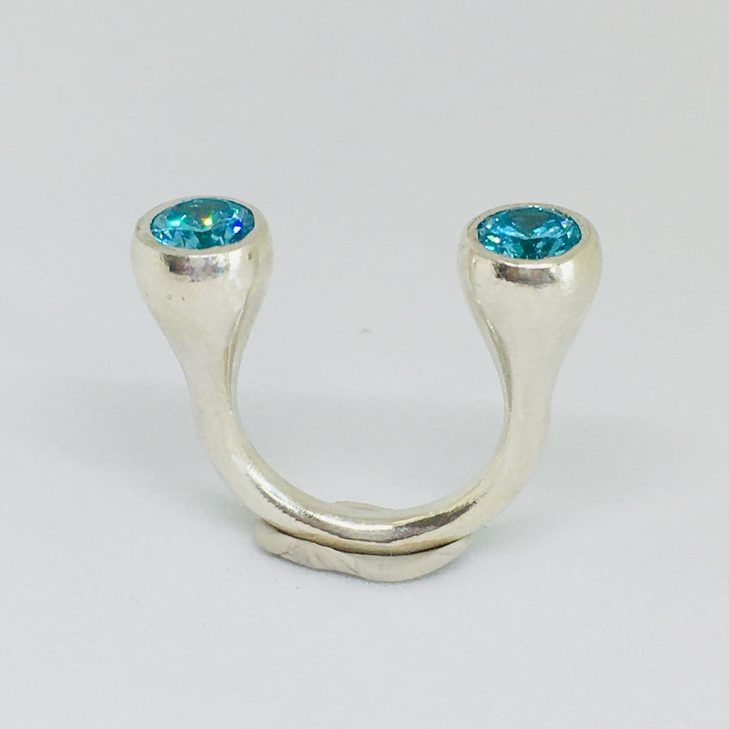 Crescent Stone Sterling Silver Ring  with Blue Topaz