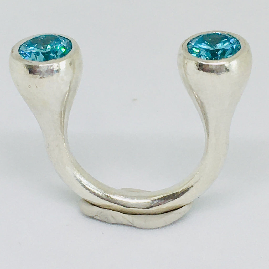 Crescent Stone Sterling Silver Ring  with Blue Topaz