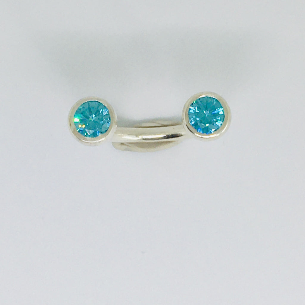 Crescent Stone Sterling Silver Ring  with Blue Topaz