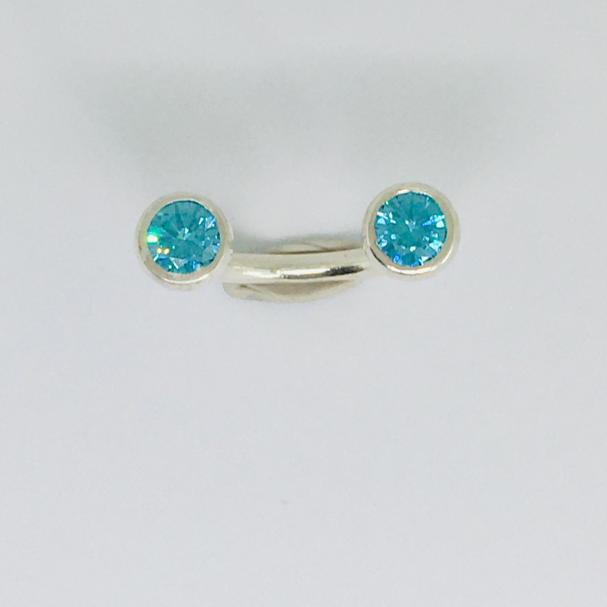 Crescent Stone Sterling Silver Ring  with Blue Topaz