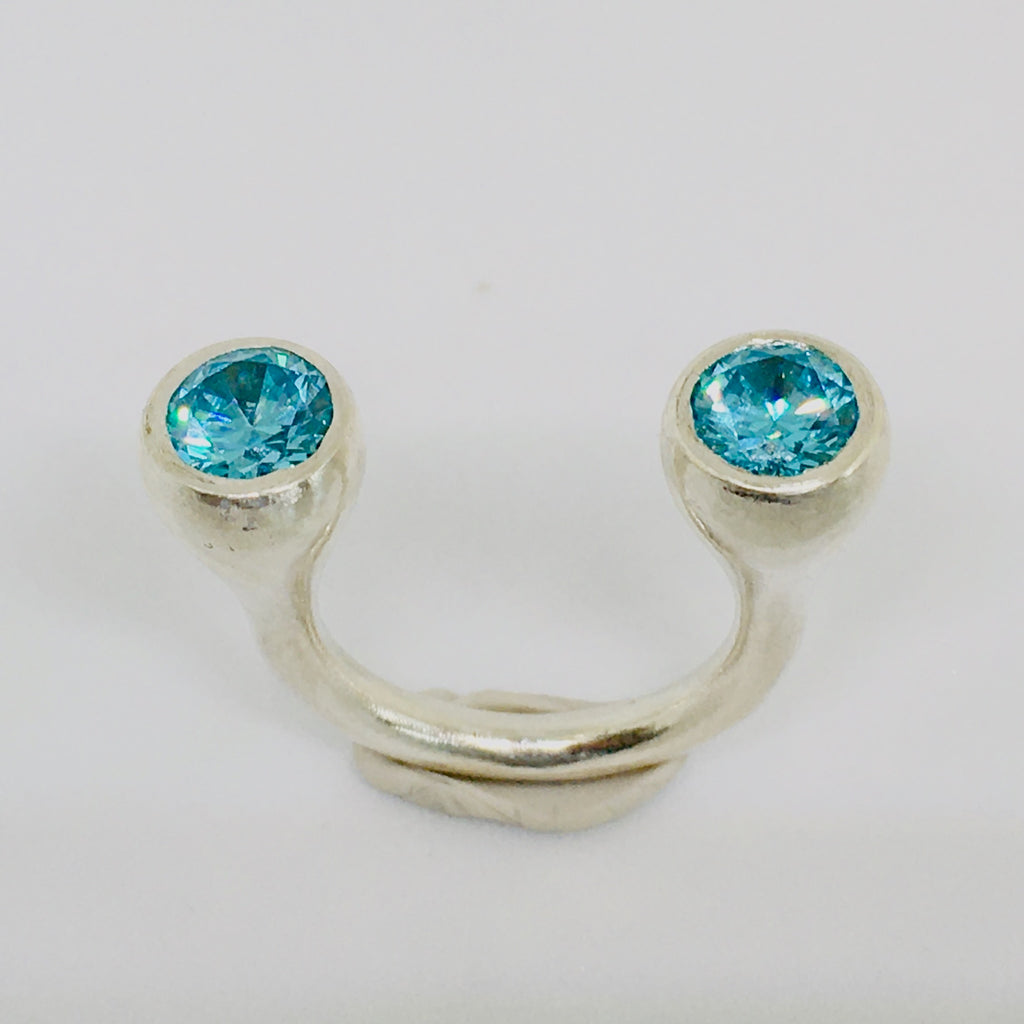 Crescent Stone Sterling Silver Ring  with Blue Topaz