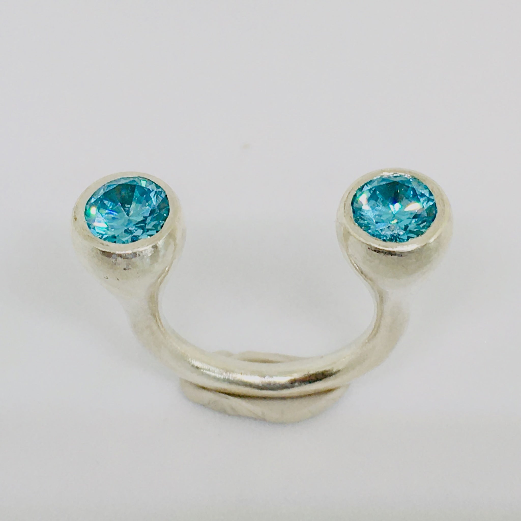 Crescent Stone Sterling Silver Ring  with Blue Topaz