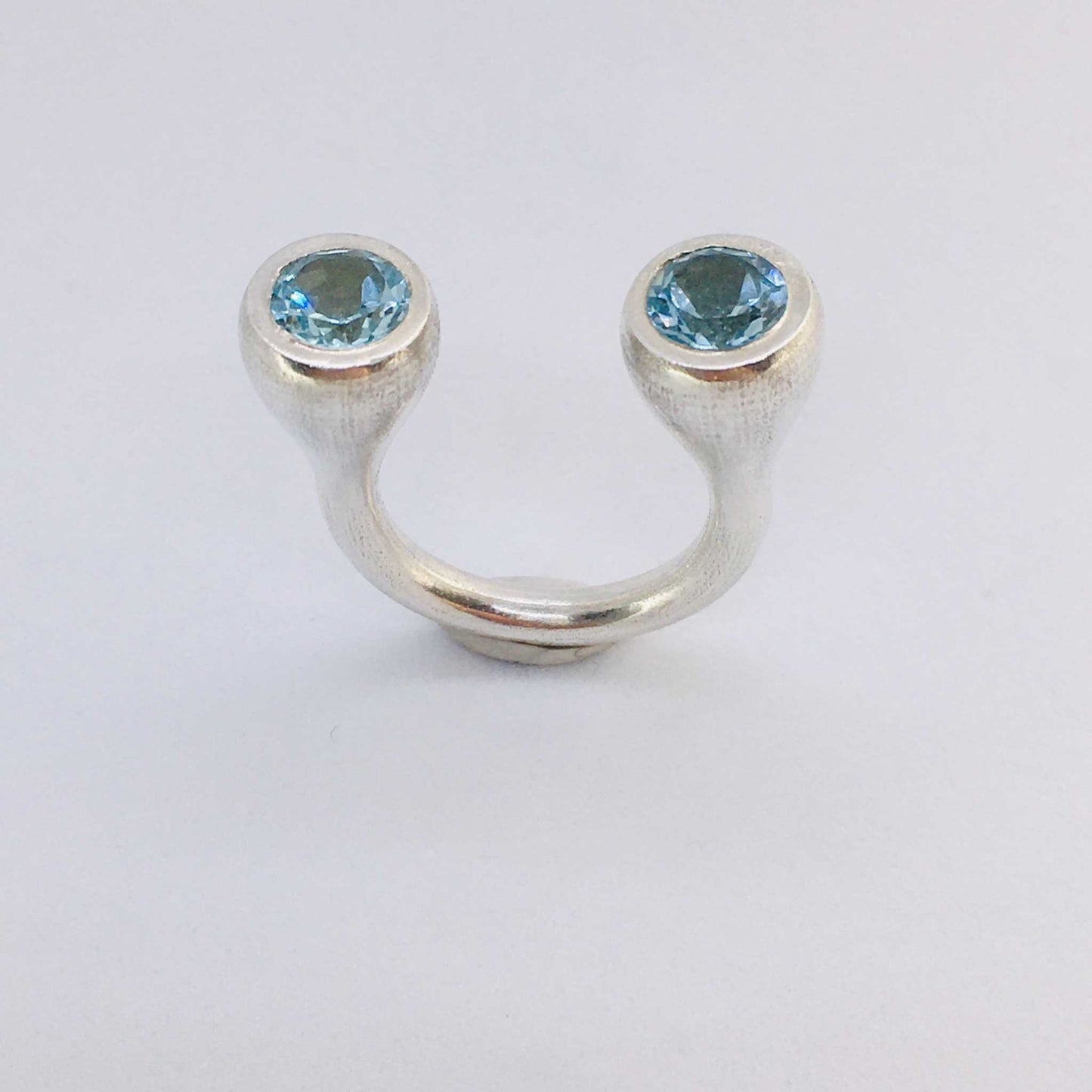 Crescent Stone Sterling Silver Ring with Blue Topaz