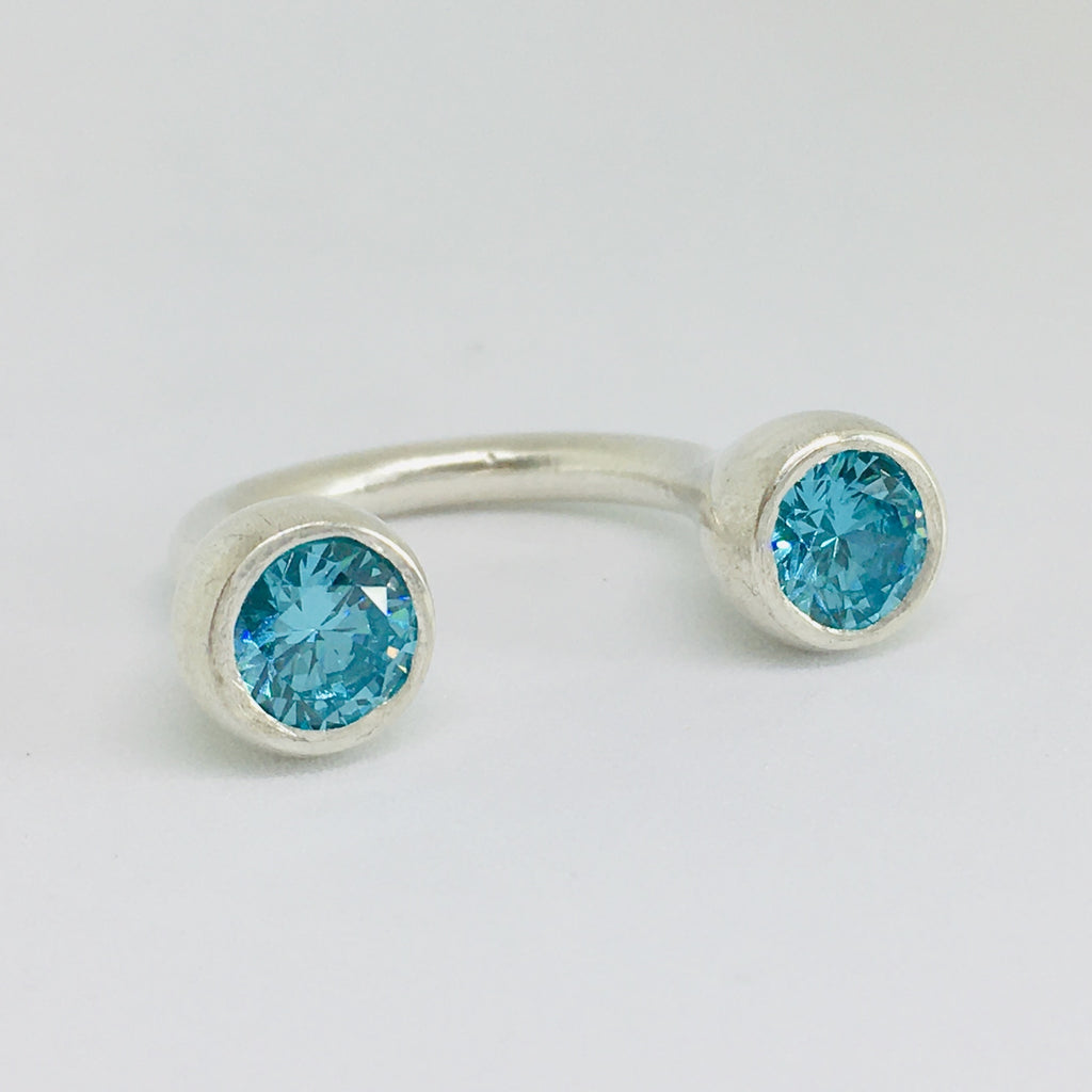 Crescent Stone Sterling Silver Ring  with Blue Topaz