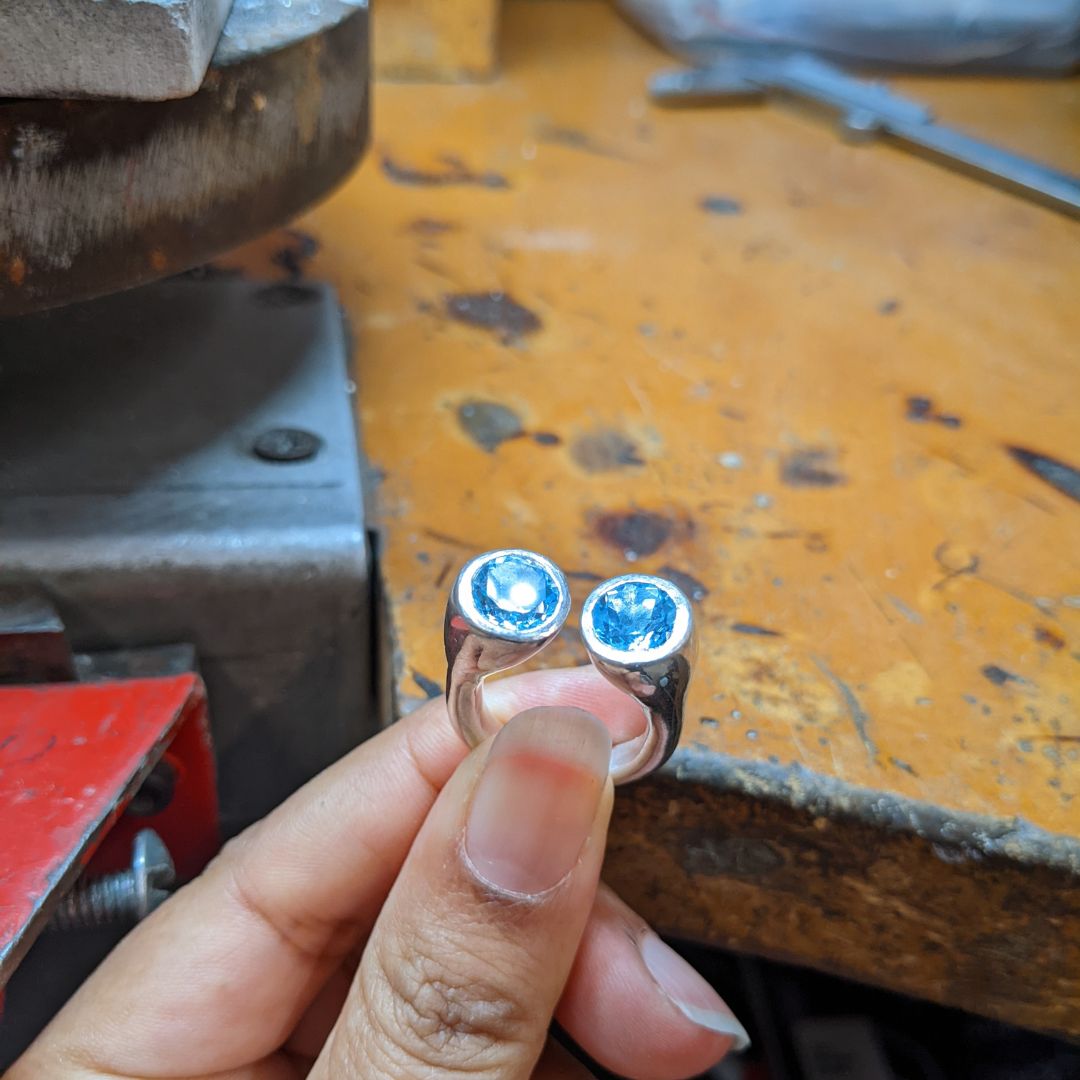 Gum Nut Sterling Silver Ring with Blue Topaz