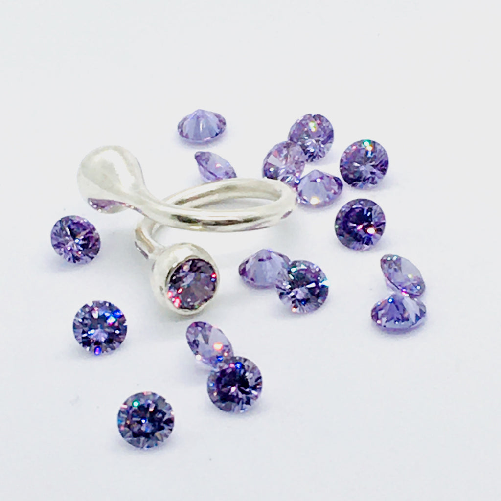 Twisted Gum Nut Ring with Lavender Cubic Zirconia