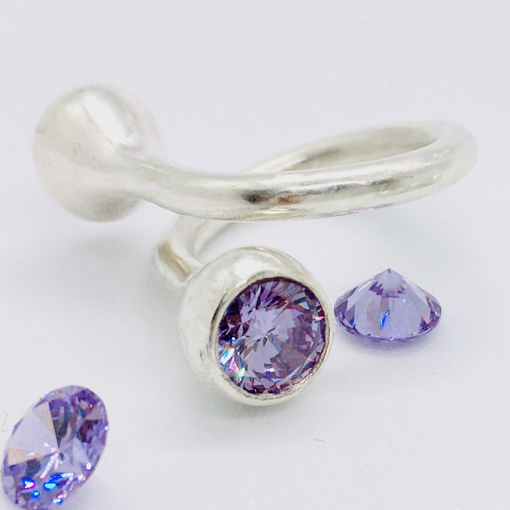 Twisted Gum Nut Ring with Lavender Cubic Zirconia