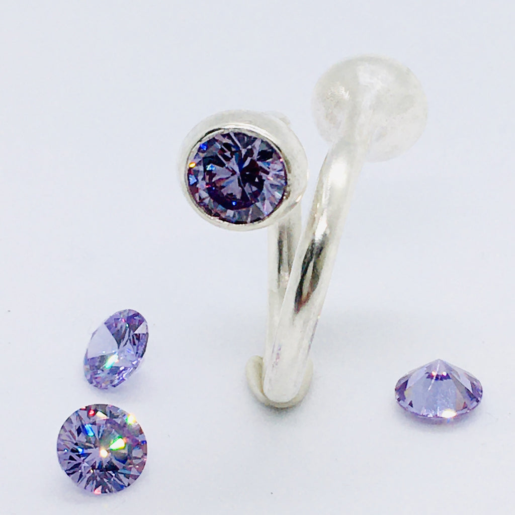 Twisted Gum Nut Ring with Lavender Cubic Zirconia