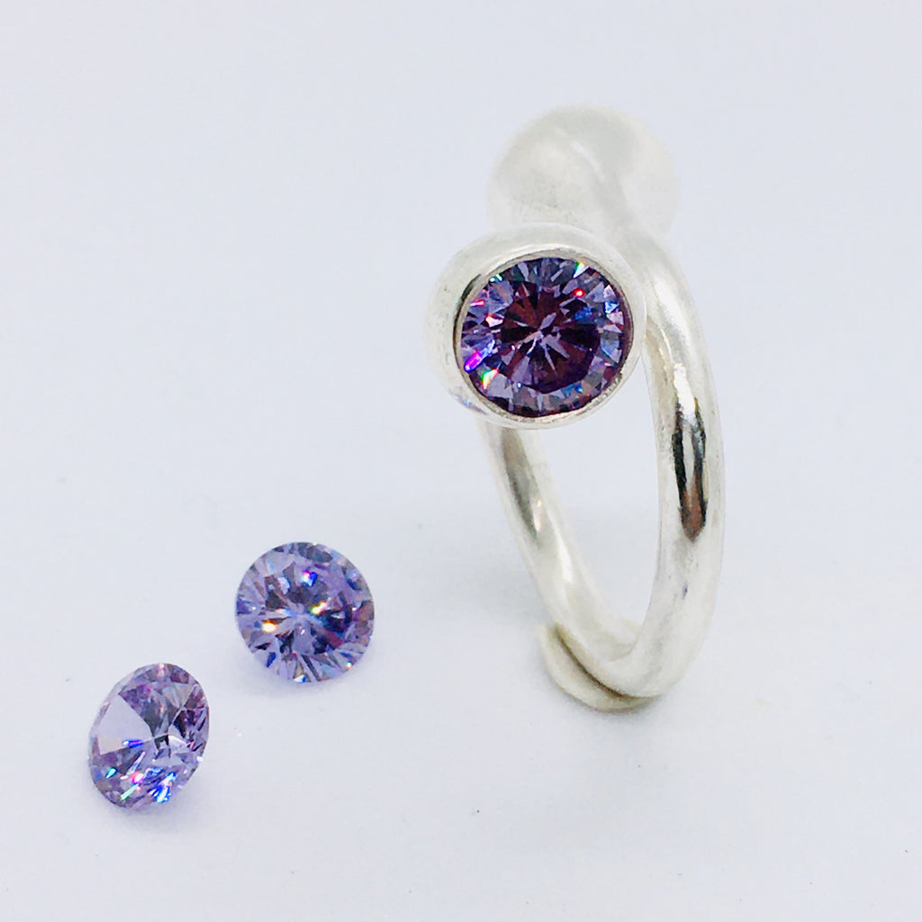Twisted Gum Nut Ring with Lavender Cubic Zirconia