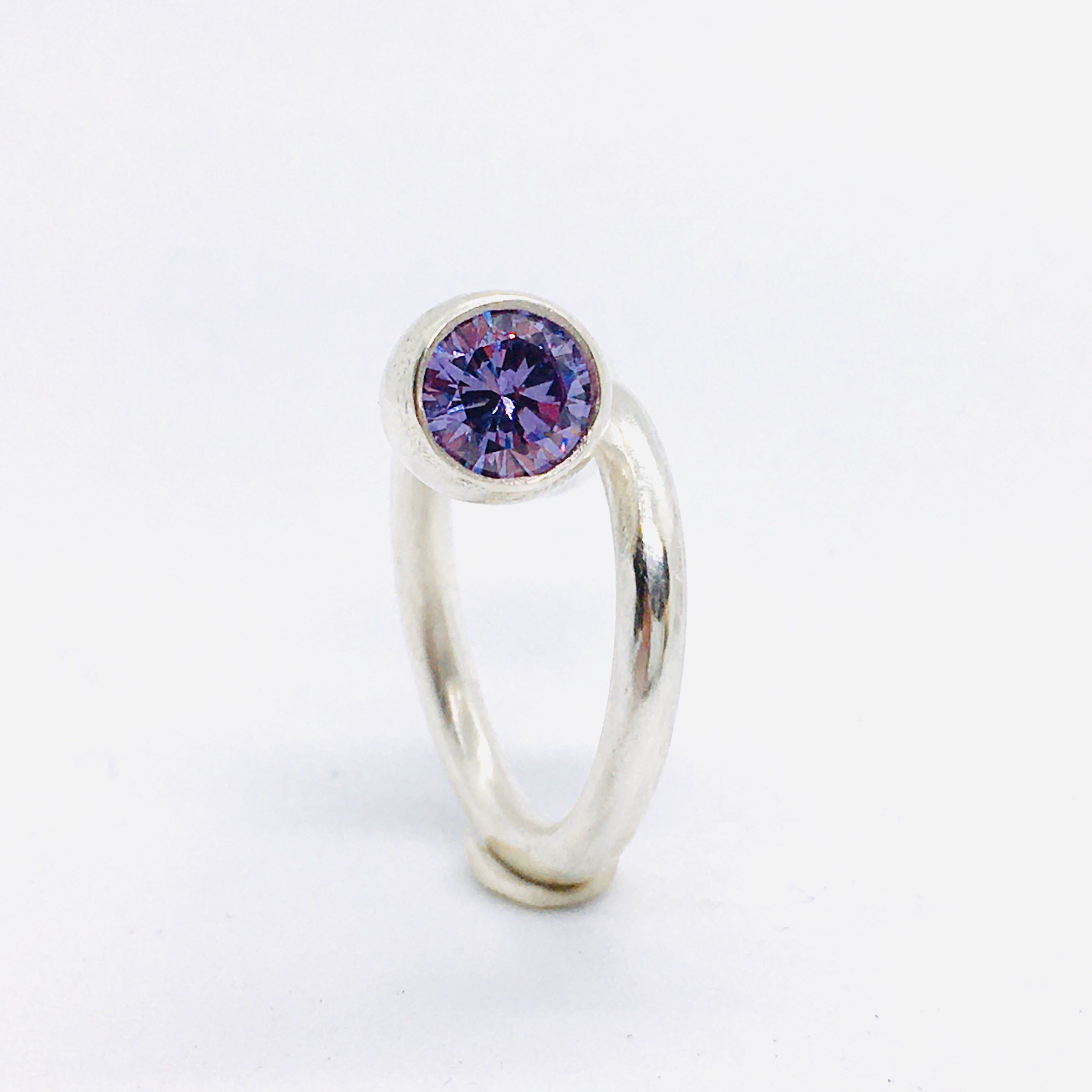 Twisted Gum Nut Ring with Lavender Cubic Zirconia
