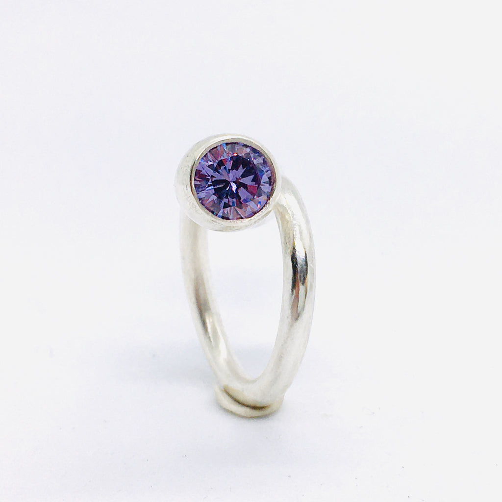 Twisted Gum Nut Ring with Lavender Cubic Zirconia