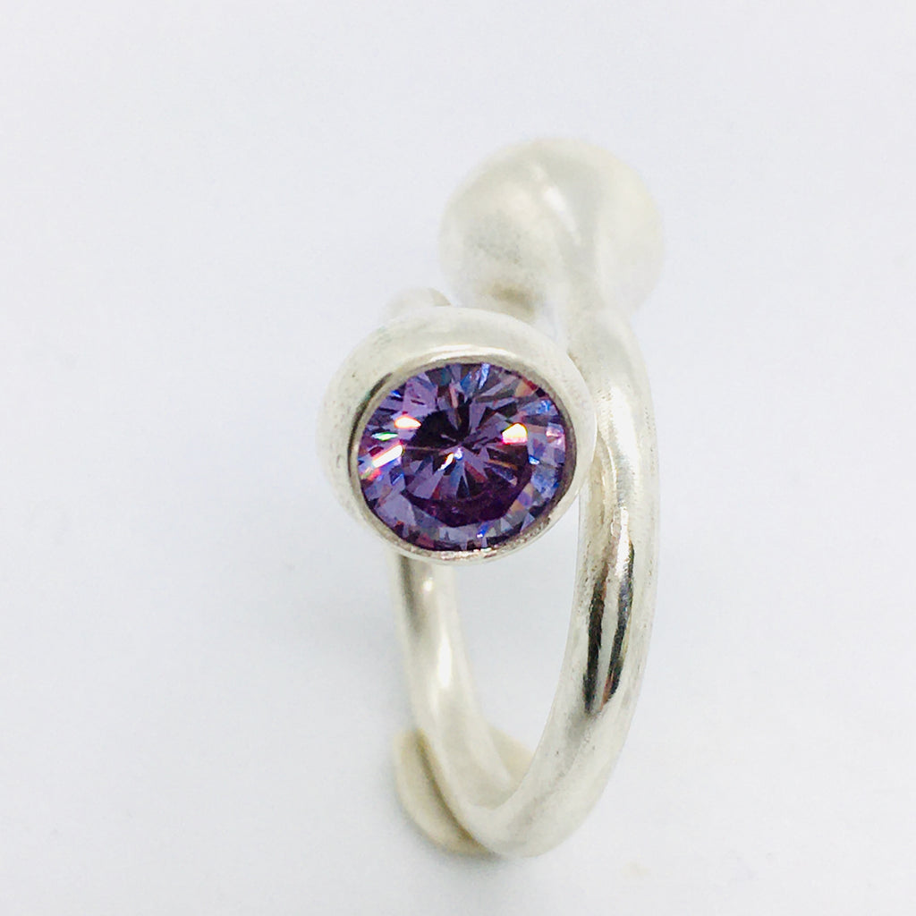 Twisted Gum Nut Ring with Lavender Cubic Zirconia