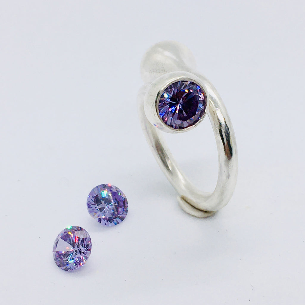 Twisted Gum Nut Ring with Lavender Cubic Zirconia