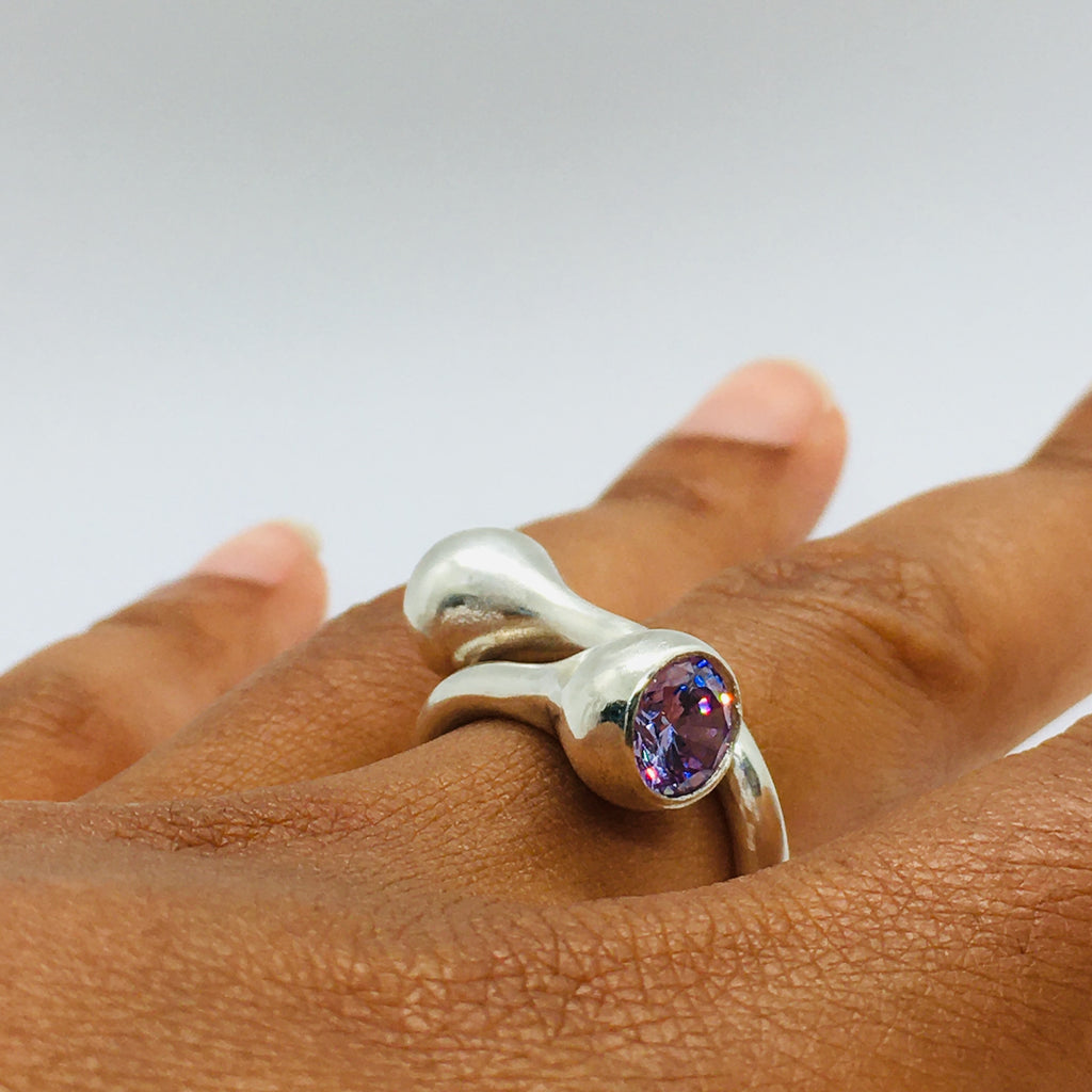 Twisted Gum Nut Ring with Lavender Cubic Zirconia