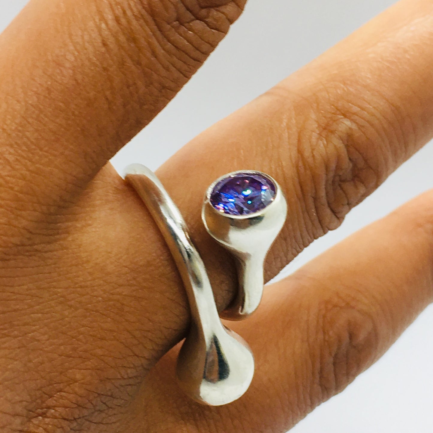 Twisted Gum Nut Ring with Lavender Cubic Zirconia