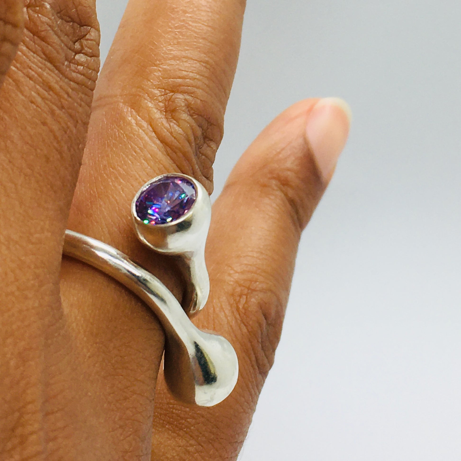 Twisted Gum Nut Ring with Lavender Cubic Zirconia
