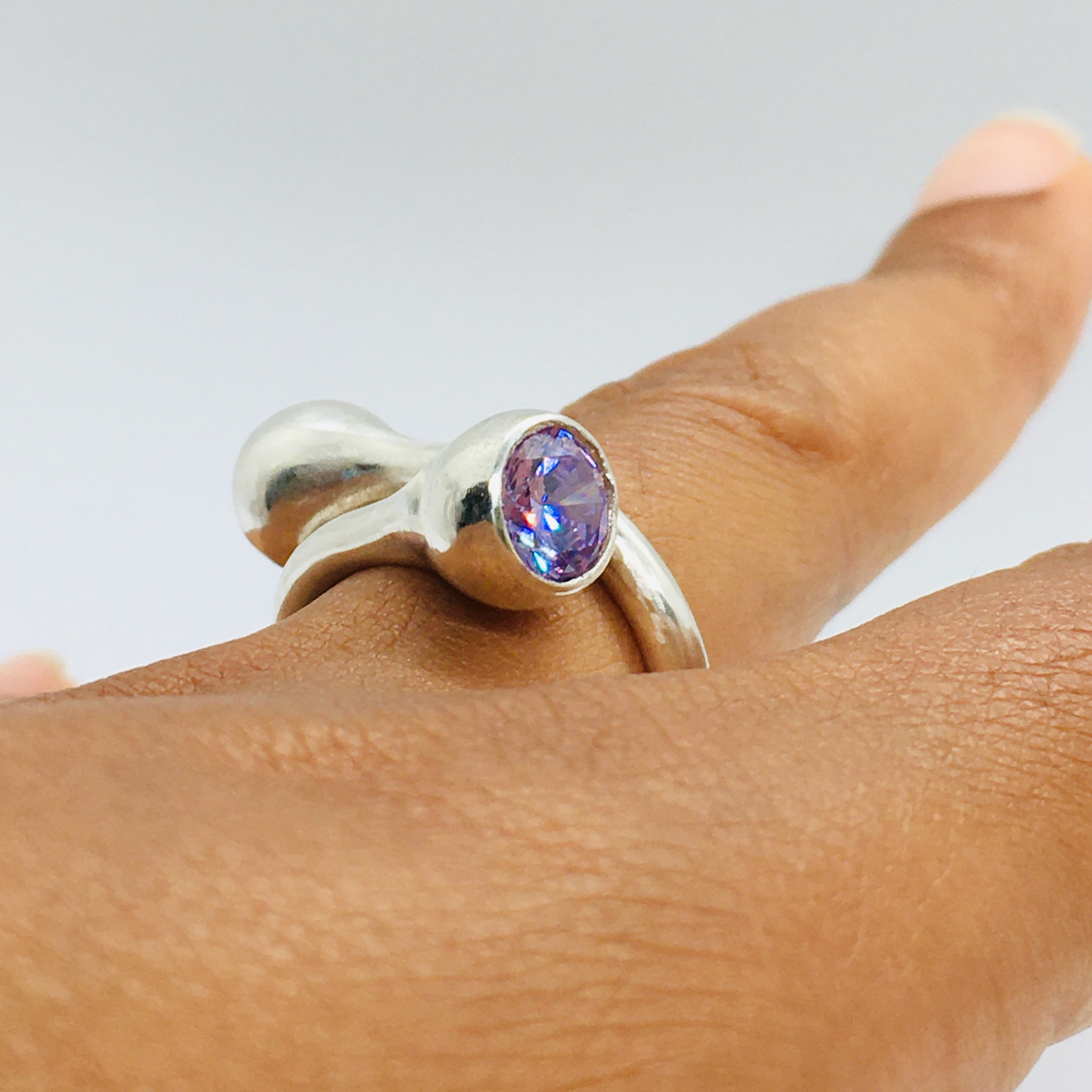 Twisted Gum Nut Ring with Lavender Cubic Zirconia