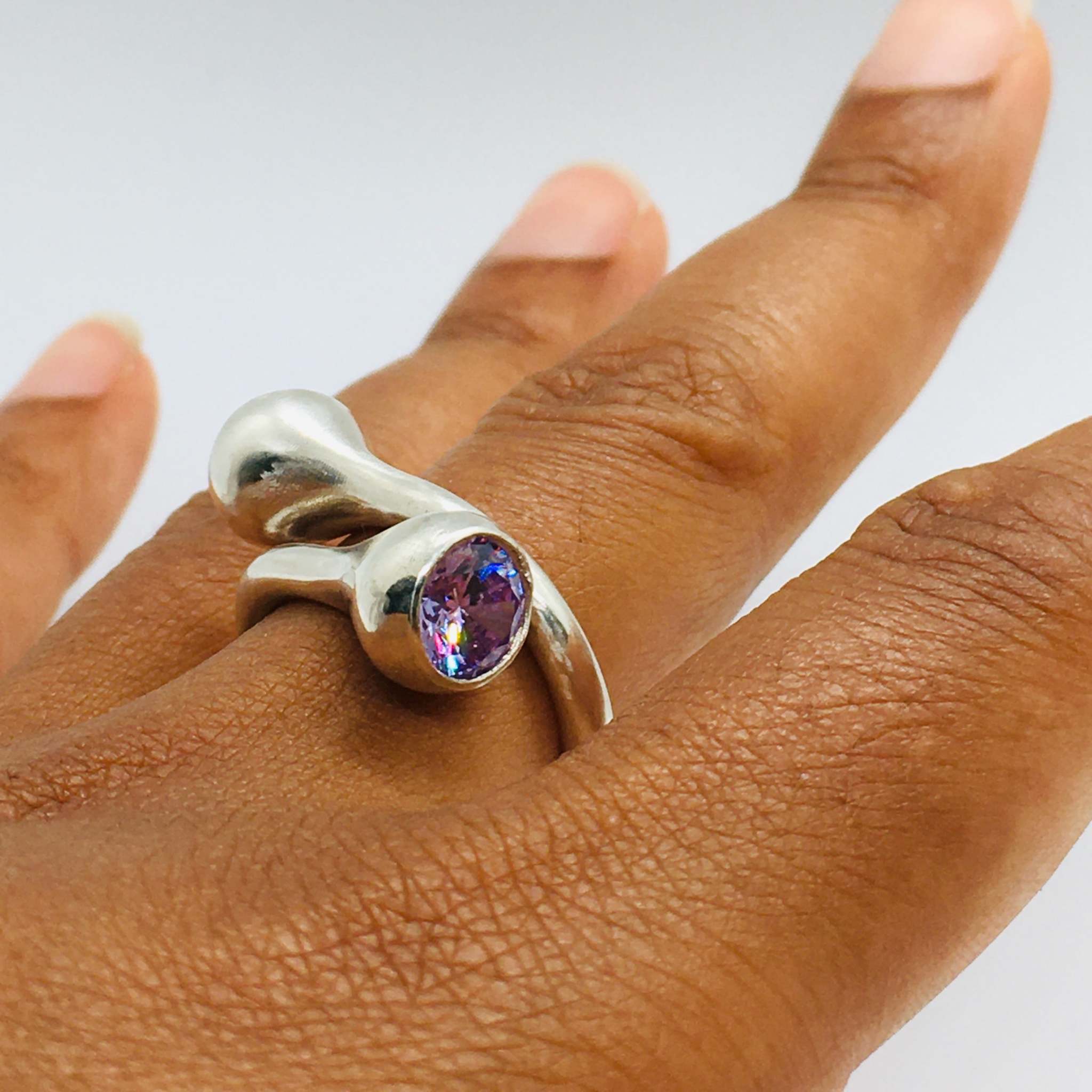 Twisted Gum Nut Ring with Lavender Cubic Zirconia