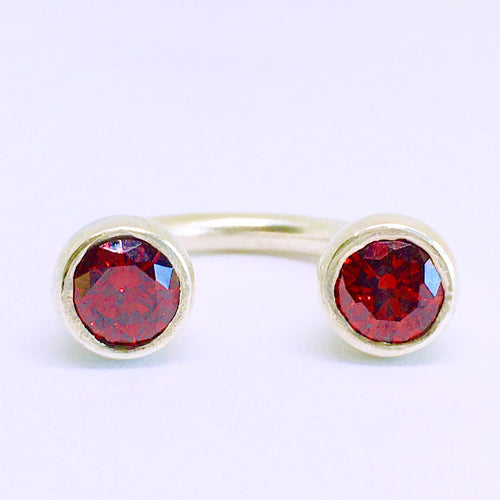 Crescent Stone Sterling Silver Ring with Ruby Red Zirconias