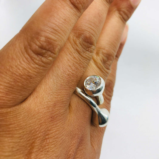 Twisted Gum Nut Ring on Hand with Cubic Zirconia by Rahaima.com