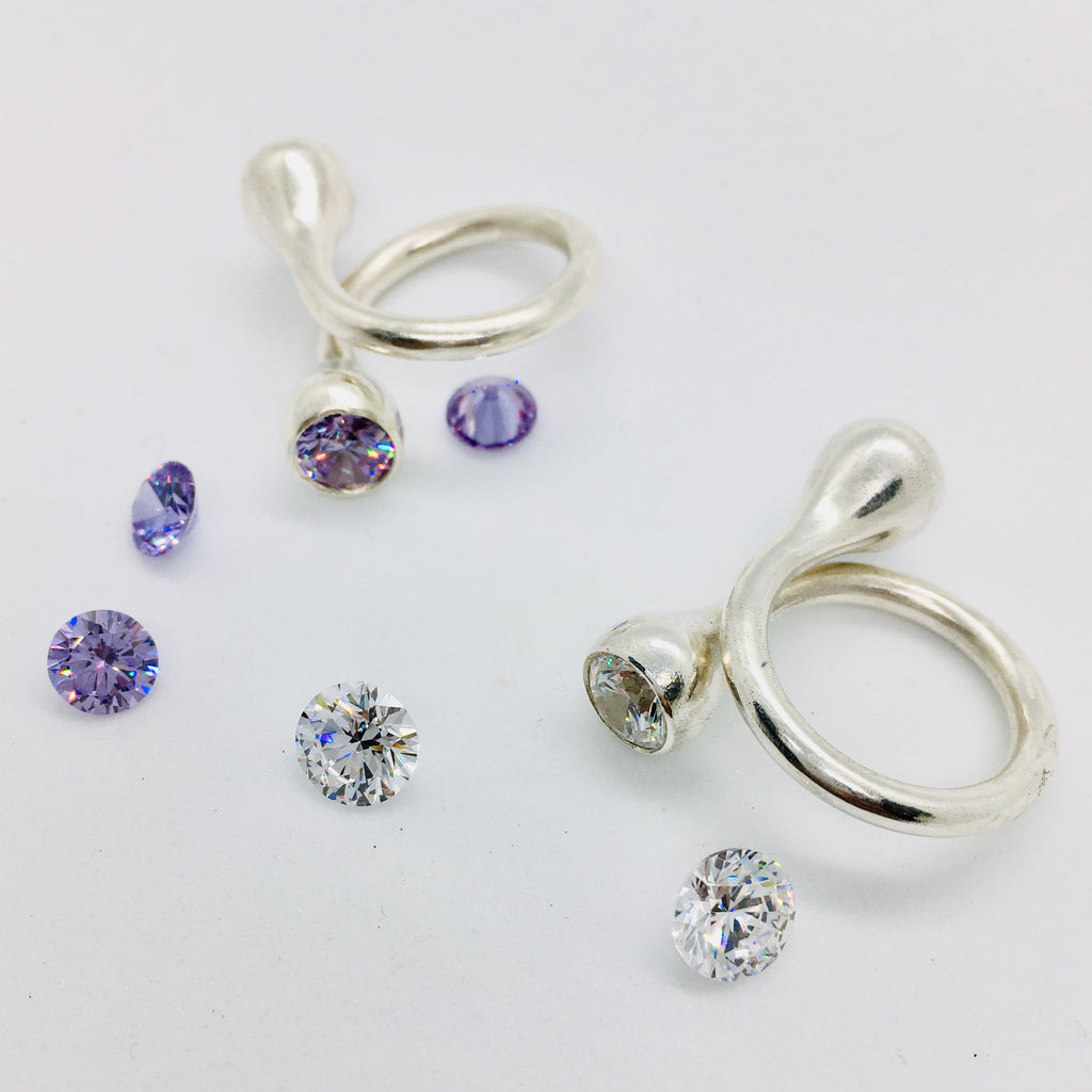 Twisted Gum Nut Ring with Lavender Cubic Zirconia